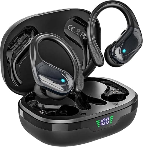 HAOYUYAN Wireless Earbuds, Sports Bluetooth Headphones, 80Hrs Playtime Ear Buds with LED Power Display, Noise Canceling Headset, IPX7 Waterproof Earphones for Workout/Running (Black) - Image 1