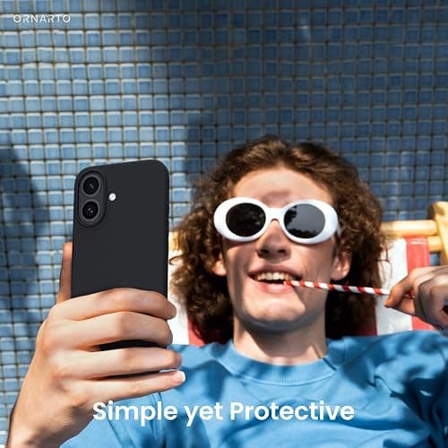 ORNARTO Compatible with iPhone 16 Case 6.1", Slim Liquid Silicone 3 Layers Full Covered Soft Gel Rubber Shockproof Phone Case, Protective Cover with Anti-Scratch Microfiber Lining-Black thumbnail 6