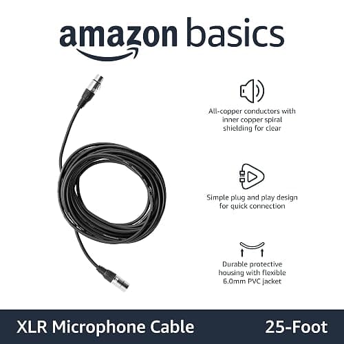 Amazon Basics XLR Microphone Cable for Speaker or PA System, All Copper Conductors, 6MM PVC Jacket, 25 Foot, Black thumbnail 2