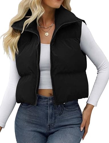JZC Women's Crop Puffer Vest Lightweight Sleeveless Jacket 2025 Fashion Winter Outerwear Padded Gilet thumbnail 2