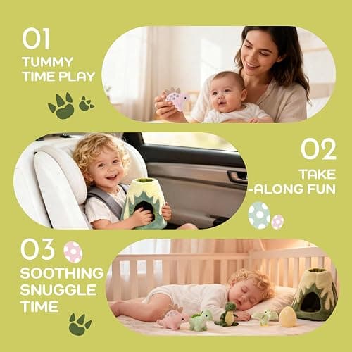 PIIKAGO Baby Toys 6-12 Months – My Little Volcano with 5 Stuffed Dinosaurs, Montessori Toy with Rattle, Crinkle, Squeaker, Sensory Toys for Toddlers 1-3, Early Development Christmas Birthday Gift thumbnail 6