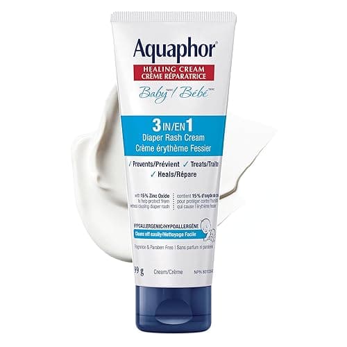 Aquaphor Baby Healing Diaper Rash Cream for Baby's Sensitive Skin, 15% Zinc Oxide Cream, Non Sticky, Fragrance Free, Hypoallergenic Diaper Rash Treatment, Recommended by U.S. Pediatricians, 99g - Diaper Cream