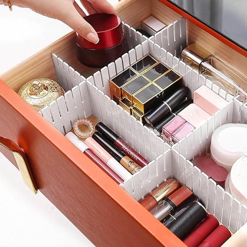 acDesign 40Pcs Grid Drawer Dividers, Adjustable Drawer Organizer for Socks, Underwear, Lingerie, Makeup, Bedroom Office Kitchen Storage (White) thumbnail 6