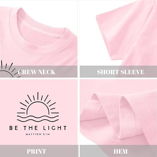 Hiehiety Girls Cute Christian Shirts Be The Light Bible Verse Jesus God Religious Faith T Shirts for Kids Graphic Tees Tops thumbnail 6