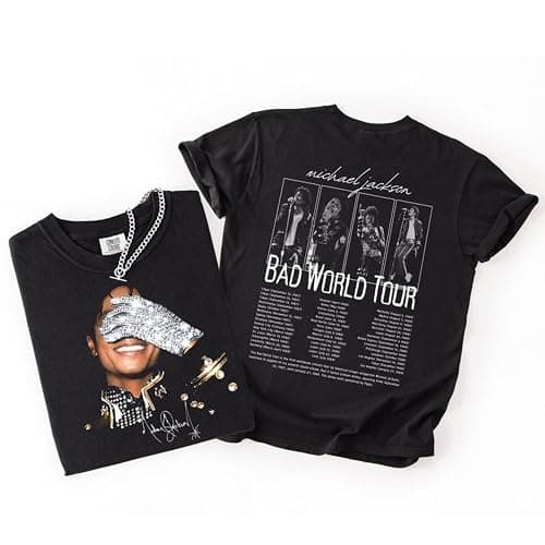 MJ Bad World Tour 1987 T-Shirt, King of Pop Unisex Fan Gift Black - Image 1
