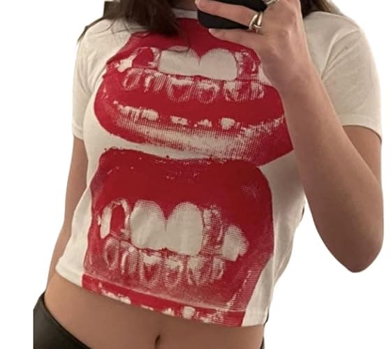 Baby Tees Y2k Shirt 90s Outfit Woman 2000s Fashion Graphic Tees Y2k Cute Shirts Vintage Clothes - Small - Red02 thumbnail 2