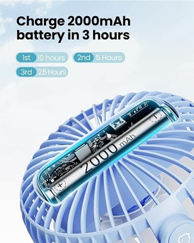 Gaiatop Mini Portable Stroller Fan, Battery Operated Small Clip on, Detachable 3 Speed Rechargeable, 360° Rotate Flexible Tripod Better Cooling for Car Seat Crib Treadmill Travel Blue thumbnail 6