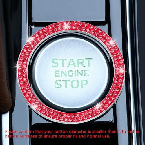 LivTee 2 PCS Crystal Double Rhinestone Car Engine Start Stop Decoration Ring, Bling Car Interior Accessories for Women, Push to Start Button Cover Sticker, Automotive Decals, Red thumbnail 2