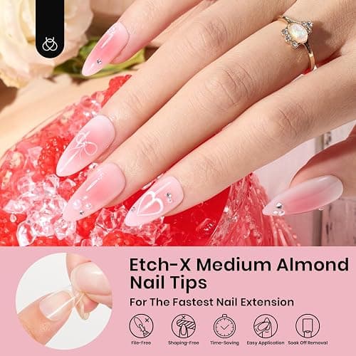 Beetles Gel Nail Tips Medium Almond Etch X, 12 Sizes 288 PCS | Half Matte Press on False Nail Tips Clear Acrylic Nails Extension Glue on Nails DIY Gift for Women thumbnail 2