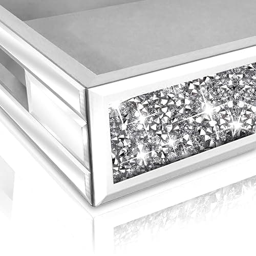 Wocred Mirror Perfume Tray fits Dresser Bedroom,Crushed Diamond Bathroom Tray with Handles，Vanity Tray,Decorative Serving Tray for Coffee Table Decor(14”x 10”x 3”) thumbnail 7