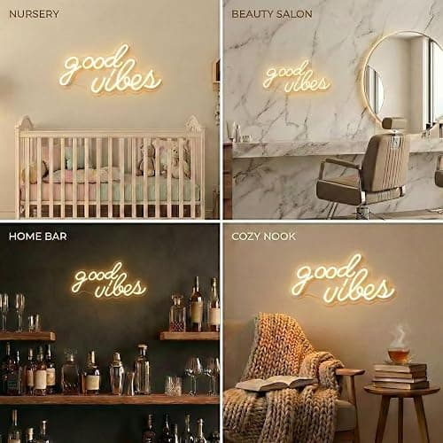 DECANIT Good Vibes Neon Sign Warm White, Boho LED Light for Wall Decor, Living Room, Wedding, Engagement Party, USB Powered 3D Art Holiday Gift, 16.1x8.3 Inch thumbnail 5