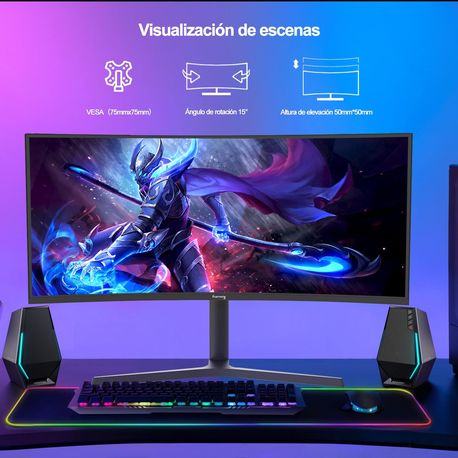 suevery 34" Pulgadas Monitor Gamer Curvo monitores para pc 1500R UWQHD(3440x1440) 165hz computadora Pantalla Gaming,Apoyo FreeSync HDR Base Ajustable Multidireccional thumbnail 4