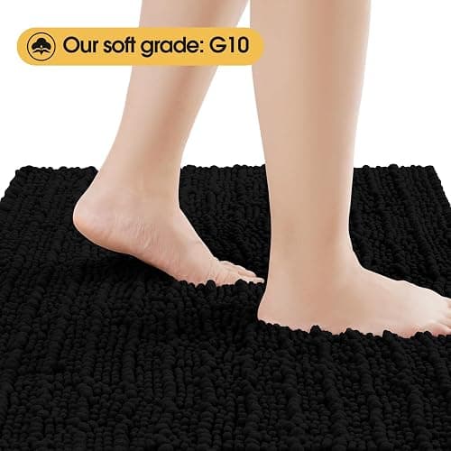 ACCUMTEK Upgrade Extra Large Black Bathroom Rug Set 3 Pieces Ultra Soft, Thick Absorbent Bath Mats, Non Slip Chenille Toilet Mat for Bathroom, Bedroom, Kitchen - 48"x20"+ 24"x17"+ U Shape 20"x24" - Black thumbnail 3