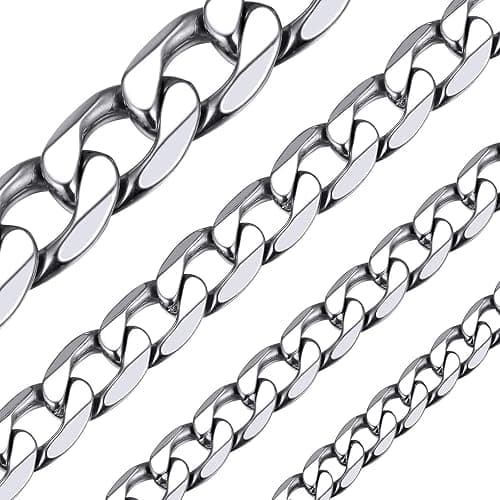 ChainsHouse Stainless Steel Cuban Link Chain Necklace for Men Women, Black/14K Gold Plated Flat Cuban Chain, 4mm/6mm/9mm/13mm Width Hip Hop Jewelry Mens Cuban Chain, 14"-30" Length-with Gift Box - Image 1