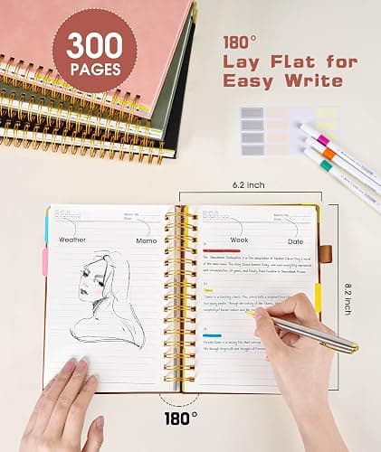 Hardcover Spiral Notebook journal with Removable Dividers Tabs, 300 Pages Leather 5 Subject Notebook College Ruled,A5 Notebooks for Work School Note taking,Lined Journal for Women,A5 Light Brown thumbnail 3