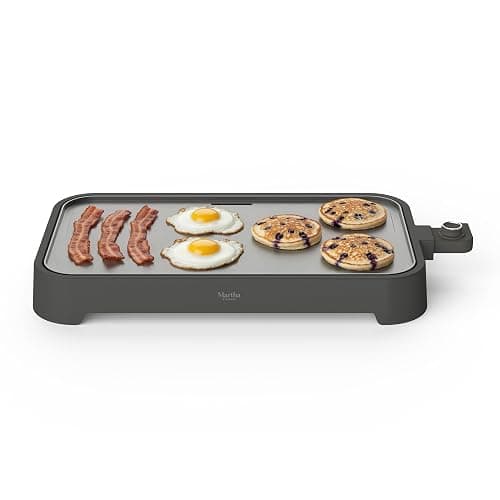 Martha Stewart 12"x 22" XL Electric Griddle, Ceramic Nonstick Flat Top | PFAS-Free Nonstick Grill, XL Cooking Surface for Pancakes & Eggs, Adjustable Temp Dial, Drip Tray, 1500W Heating, Caviar Gray - Image 1