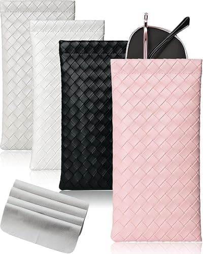 First-zgel 4 Pcs Squeeze Top Sunglass Case with Cleaning Cloth, Soft Leather Eyeglass Case Portable Sunglasses Pouch - Image 1