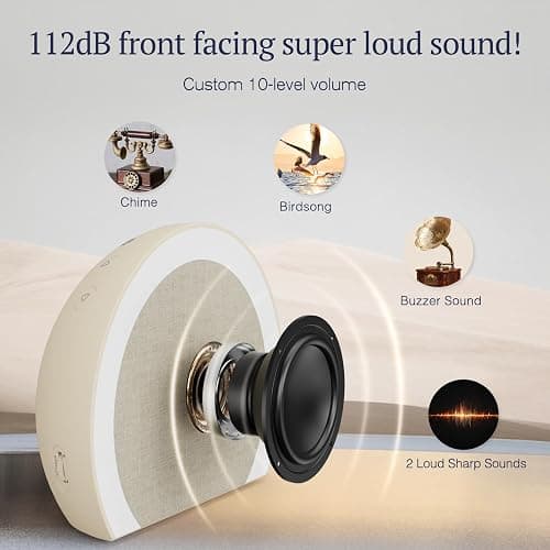 ANJANK Extra Loud Alarm Clock with Wireless Bed Shaker, Vibrating Dual Alarm with Light Wake Up for Heavy Sleepers & Hearing Impaired, 9-Color Night Light, 8 Sounds, 0-100% Dimmer, USB Charger thumbnail 7