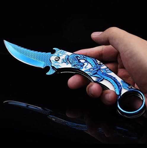 Vividstill Pocket Knife for Men, Cool Folding Knife With 3D Blue Dragon Relief, Great Gift Edc Knife For Men Outdoor Survival Camping Hiking thumbnail 4