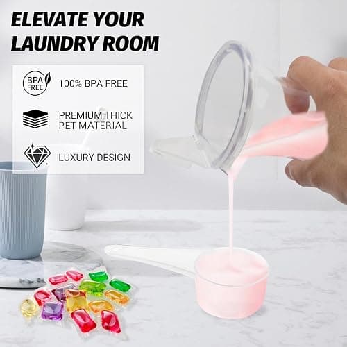 4PCS Laundry Storage Containers Jars, Liquid Laundry Detergent Storage Fabric Softener Dispenser with Labels Scoops Washing Powder Storage Acrylic Laundry Pods for Washing Pods Dryer Sheet Bath Bombs thumbnail 5