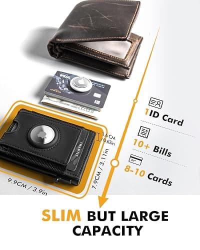 iwantit Front Pocket Wallet for Men: Slim with Detachable Money Clip Airtag Holder ID Window - RFID Blocking for Cards Cash Safe - Pop Up Bifold Wallet for Father, Husband, Friends (Black) thumbnail 2