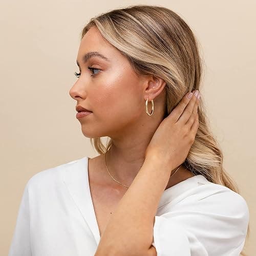 PAVOI 14K Gold Plated Sterling Silver Post Lightweight Hoops | 20–30mm Gold Hoop Earrings for Women | Trendy Fashion Jewelry thumbnail 4