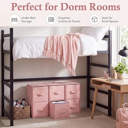 Weysat 6 Pack Large Dorm Stackable Drawers Dorm Essential Under Bed Storage Collapsible Closet Organizer with Drawers Shelf Storage Fabric, Clothes, Towels for College Bedroom Living Room(Pink) thumbnail 4