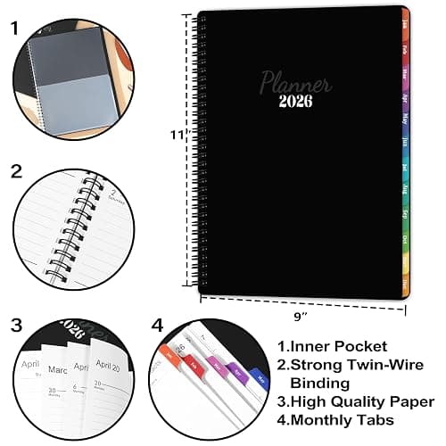 2026 Planner - 2026 Planner Weekly and Monthly, JAN. 2026 - DEC. 2026 11'' x 9'', Planner 2026 with Colorful Tabs, Premium Paper, Twin-wire Binding - Classic Black thumbnail 3