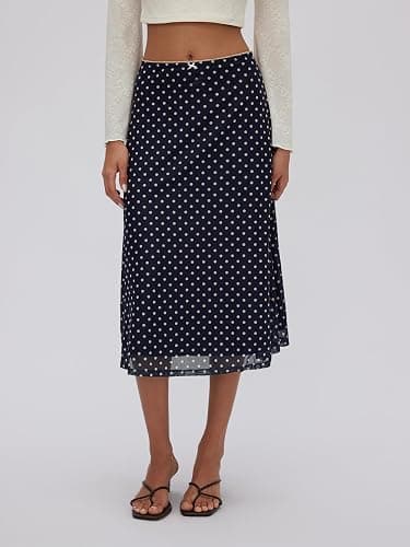 CIDER Womens Polka Dot Skirts Mesh High Waist Boho Flowy Long Midi Skirts thumbnail 4