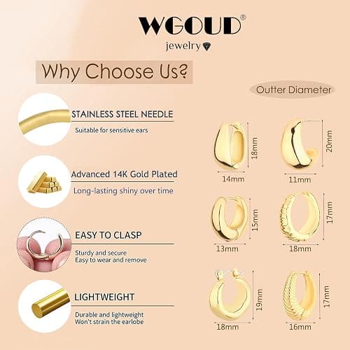 Wgoud Chunky Gold Hoop Earrings thumbnail 4