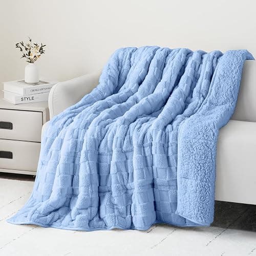 Uttermara Weighted Blankets for Adults Queen Size, 15lbs 60x80 inches | Warm Cozy Sherpa; Soft Plush Jacquard; Machine Washable; Filled with Glass Beads; Heavy Throw for Sleep and Calm; Blue thumbnail 8