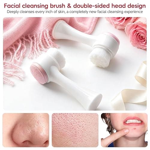 Skincare Tools Set with Facial Cleansing Brush, Ice Roller & Gua Sha Set | Pink Facial Cleansing and Massage Set, Reusable Ice Face Roller for Wrinkles Fine Lines Puffiness, Self Care Gifts for Women thumbnail 3