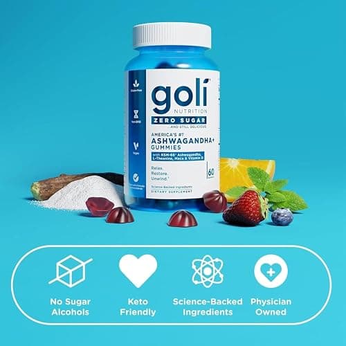Goli Zero Sugar Ashwagandha Gummies with KSM-66, L-Theanine, Maca and Vitamin D - No Sugar Alcohols - Vegan, Keto-Friendly, Non-GMO thumbnail 7
