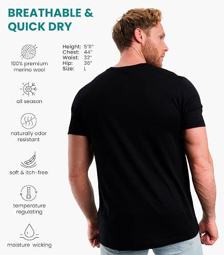 Merino Wool T-Shirt Mens - Merino Wool Undershirt Thermal Shirt for Men and Hiking Socks thumbnail 3
