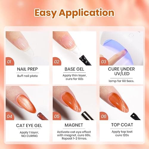 Beetles Orange Cat Eye Gel Nail Polish, 15ML Orange Soda Glitter Cat Eye | Magnetic Gel Polish Shimmer Effect Soak Off UV French Nail Art Design Salon DIY Manicure Gifts for Women thumbnail 6