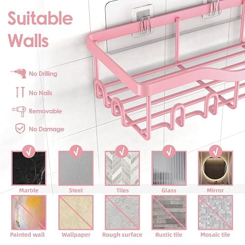 NESOMI Shower Caddy Adhesive Shower Organizer 7-Pack, Rustproof Stainless Steel Bathroom Shelves, Large Capacity No-Drill Rack Storage Accessories with Soap Dish Toothbrush Holder Hooks thumbnail 9