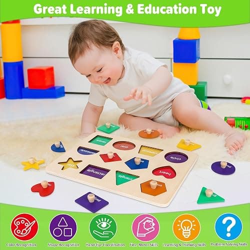 Jumlys Montessori Toys for Toddlers 1, 2, 3 Year Old, Wooden Shape Learning Puzzles for Baby 12-18-24 Months, Early Educational Toys, Perfect Christmas Birthday Gifts for Boys & Girls Age 1-3 - Shape thumbnail 6