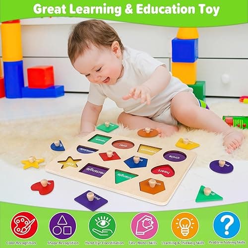 Jumlys Montessori Toys for Toddlers 1, 2, 3 Year Old, Wooden Shape Learning Puzzles for Baby 12-18-24 Months, Early Educational Toys, Perfect Christmas Birthday Gifts for Boys & Girls Age 1-3 - Shape thumbnail 6