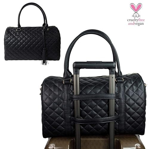 Womens Quilted Weekender Duffle Carry Bags Overnight Travel Handbag Shoulder Tote Trolley Handle Luggage TSA Approved Bag Quad Duffle 43 (Black-03) thumbnail 6