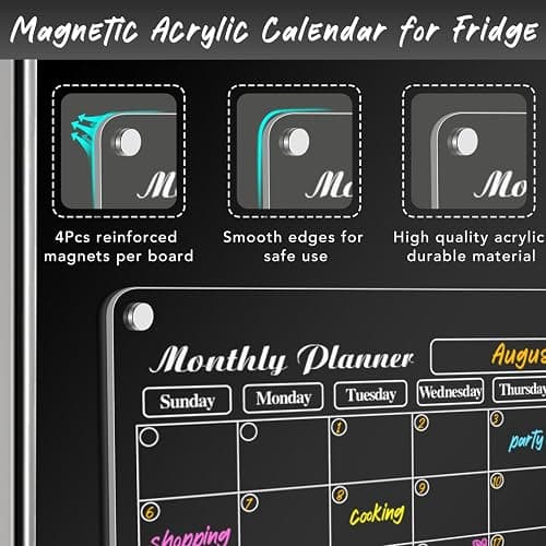 Planning Pads 4Pcs Fridge Calendars 2025 Acrylic Magnetic Calendar for Refrigerator Fridge White Board Calendar Chalk Dry Erase Magnets Chalkboard Monthly Weekly Planner with 6 Highlight Markers - MTH+WK+DLY+MEMO thumbnail 5