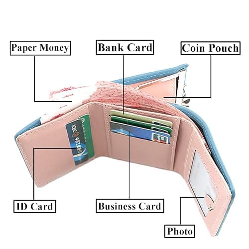 Spldsun Kleines Portemonnaie, Geldbörse Slim mit Münzfach, Geldbörse mit Kartenfächern, Aufbewahren und Schützen von Ausweisen, Kreditkarten, Geld, Fotos (Blau) - Blau thumbnail 6