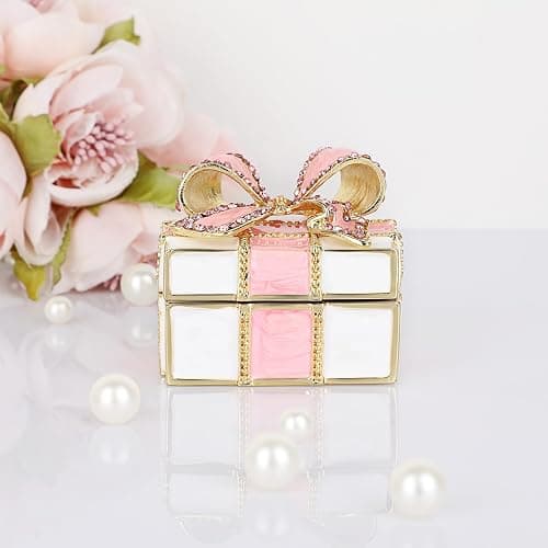 ❤️ELLDOO Mini Trinket Box, Bow-knot Gift Box Style Hinged Jewelry Box Vintage Metal Enameled Decorative Box Ring Earrings Jewelry Organizer Gift Box for Women Girls, Pink thumbnail 8