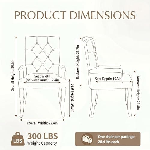Bannion Upholstered Dining Chairs with Arms Set of 6, Greyish Beige, 6 Pack | Tufted Chenille Kitchen Chairs with Arms, Modern Farmhouse Armchair with Nailhead Trim for Dining Room, Home Office thumbnail 2