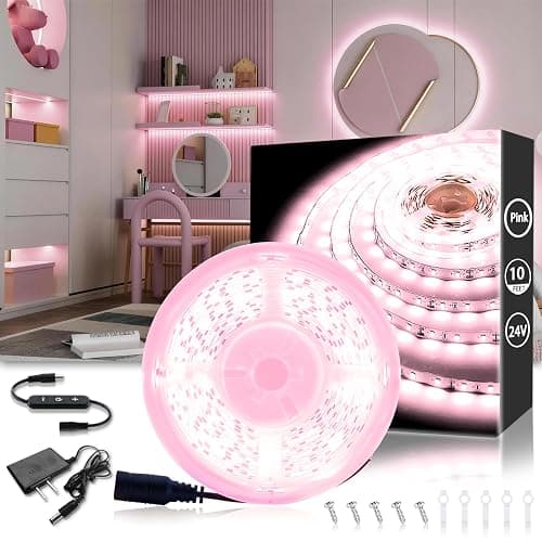 Aalnfe 10 FT Pink LED Strip Lights for Bedroom Decor 24V Dimmable Flexible LED Rope Lights LED Lights Strip Tape Lights for Romantic Wedding Girls Bedroom Party Home Indoor Decorative Lighting - Image 1