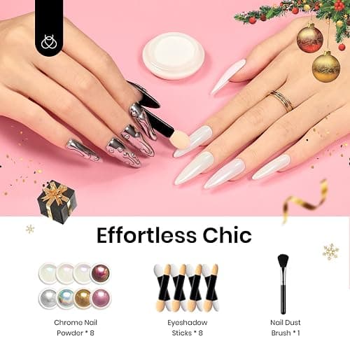 Beetles Chrome Nail Powder Mirror Effect Holographic Aurora Iridescent Pearlescent Manicure Nail Art Decoration Glitter, 8 Colors 1g or 0.5g/Jar Xmas Gift for Women thumbnail 2