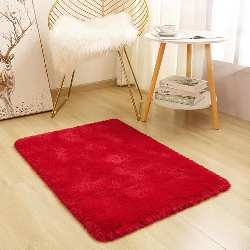 DETUM Small Red Rug 2x3 Fluffy Rugs for Bedroom Kicthen Entryway Hallyway Washable Area Rug Super Soft Throw Carpet for College Dorm Plush Rugs for Kids thumbnail 6