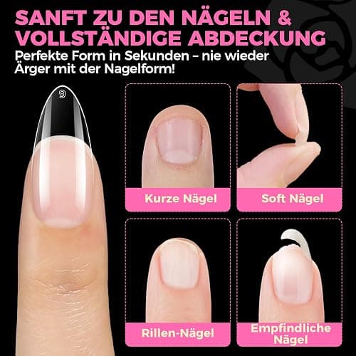 UNA GELLA Mandel Nail Tips, 504 Stück Gel Nagelspitzen Nagel Tips für Gelnägel Almond Full Cover Soft Gel Nails Tips für Acrylnägel & DIY Nagelkunst zu Hause 12 Größen thumbnail 9
