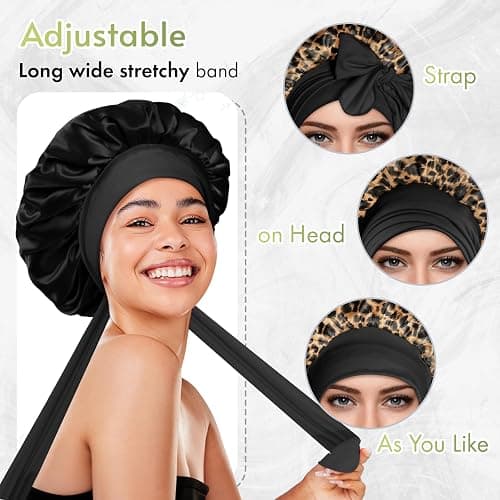 BONNET QUEEN Silk Bonnet for Sleeping Women Reversible Double Layer Satin Bonnet Hair Bonnet Night Sleep Cap for Curly Hair thumbnail 4