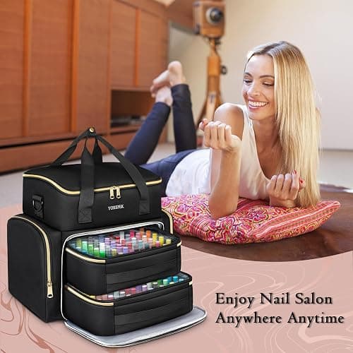 YOREPEK Extra Large Nail Polish Organizer Case Holds 96 to 100+ Bottles (15ml/0.5 fl.oz) UV lamp, Gel Polish Travel Case Bag with 2 Removable Pouches Fits Nail Suppiles, Manicurist Nail Tech Gifts thumbnail 8