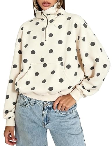 MSBESYOR Women’ Polka Dot Half Zip Sweatshirts Oversized Fleece Pullover Long Sleeve Quarter Zip Casual Hoodie with Pockets - Image 1